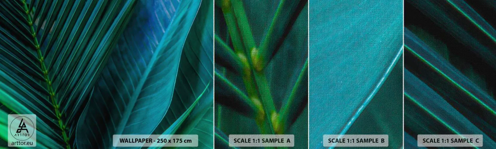 Échantillon de Papier Peint Premium Canvas - L'anatomie du vert - Feuilles vertes, Plante tropicale, Nature - 100x30 cm