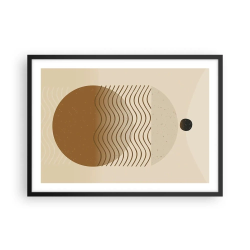Affiche dans un cadre noir - Poster - Abstraction géométrique avec des cercles et des lignes ondulées aux couleurs chaudes. - 70x50cm - Sur l'origine des figures géométriques - Décoration murale moderne pour le salon et la chambre ARTTOR