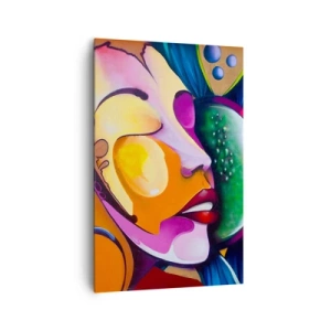 Impression sur toile - Image sur toile - Une abstraction colorée avec un motif de visage dans une composition dynamique - 80x120cm - Toucher avec la couleur - Décoration murale moderne pour le salon et la chambre ARTTOR