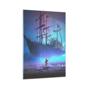 Impression sur verre - Image sur verre - Un navire fantastique contre le ciel étoilé - 70x100cm - A la rencontre du mythe de la mer - Décoration murale moderne pour le salon et la chambre ARTTOR