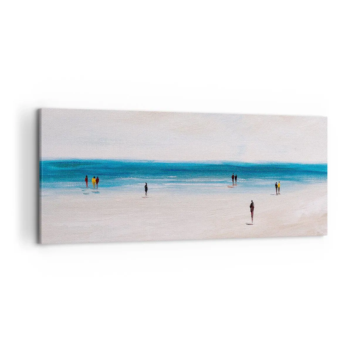Impression sur toile - Image sur toile - Une plage avec des gens sur fond de mer calme - 120x50cm - Un besoin naturel - Décoration murale moderne pour le salon et la chambre ARTTOR