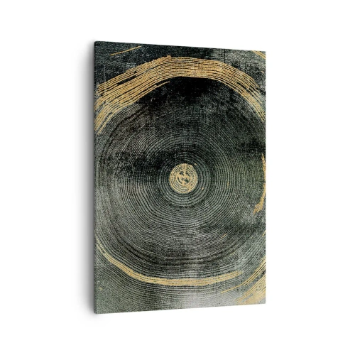 Impression sur toile - Image sur toile - Cercles concentriques avec des accents dorés - 50x70cm - Changement et persistance - Décoration murale moderne pour le salon et la chambre ARTTOR