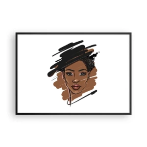 Affiche dans un cadre noir - Poster - Portrait d'une femme aux traits de peinture artistiques - 100x70cm - Doux comme le chocolat - Décoration murale moderne pour le salon et la chambre ARTTOR