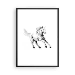 Affiche dans un cadre noir - Poster - Une illustration minimaliste d'un cheval au galop - 50x70cm - Âme indomptée - Décoration murale moderne pour le salon et la chambre ARTTOR