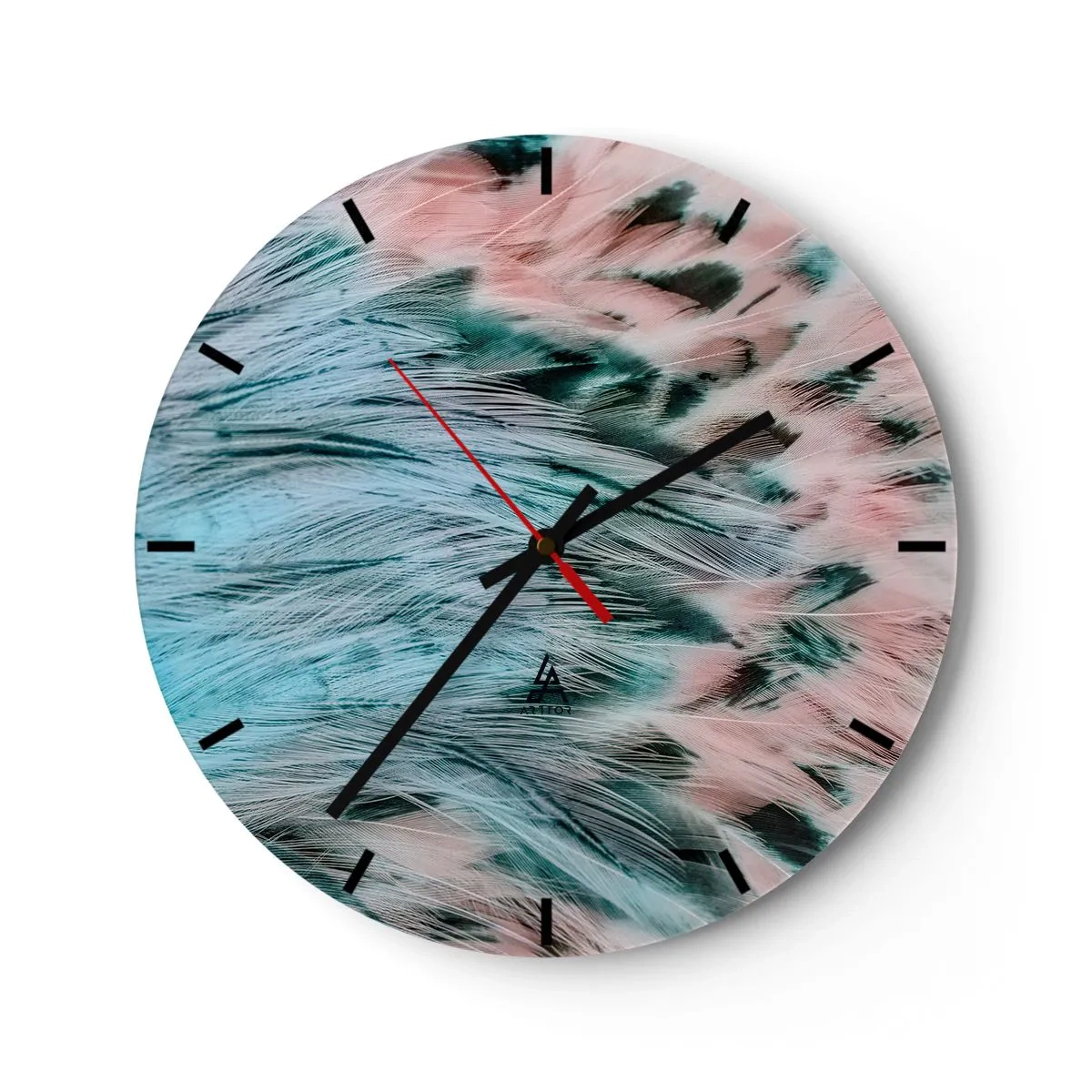 Horloge murale - Pendule murale - Motif de plumes abstrait dans les tons de saphir et de rose - 30x30cm - Duvet rose saphir - Décoration murale moderne pour le salon, la cuisine et la chambre ARTTOR