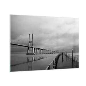 Impression sur verre - Image sur verre - Un pont dans un paysage monochrome avec un cycliste - 100x70cm - A tous ceux qui lui sont important - Décoration murale moderne pour le salon et la chambre ARTTOR