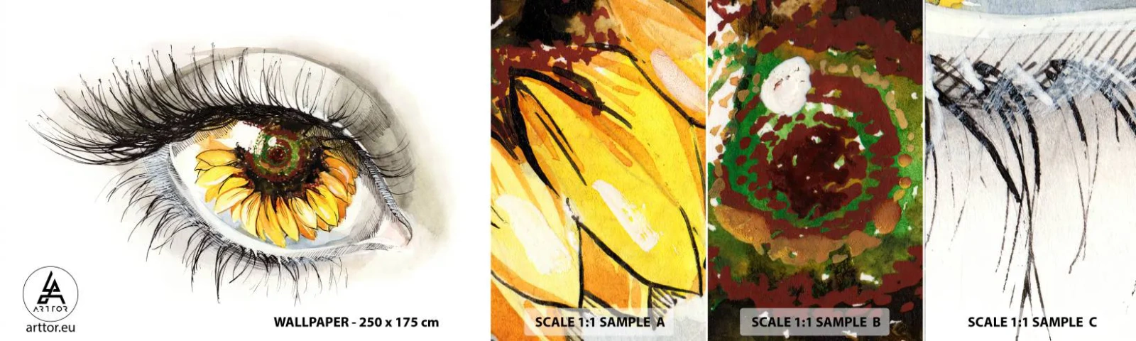 Échantillon de Papier Peint Autocollant Deluxe Sticker - Un look aussi chaud que l'été - Abstraction, Graphique, Œil - 100x30 cm