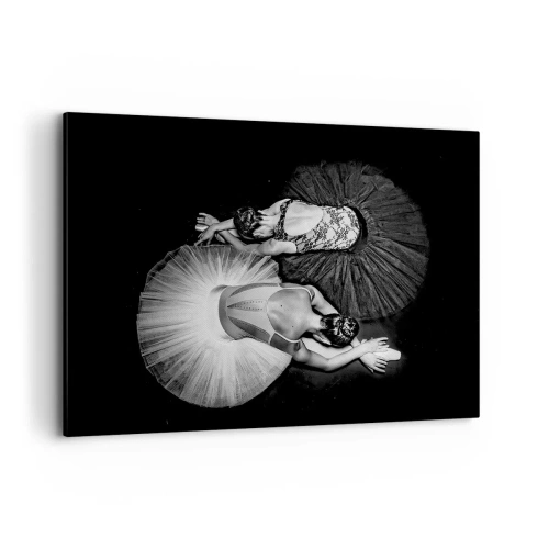Impression sur toile - Image sur toile - Une image en noir et blanc de deux ballerines dans une pose dynamique. - 100x70cm - Jin et jang – équilibre idéal - Décoration murale moderne pour le salon et la chambre ARTTOR