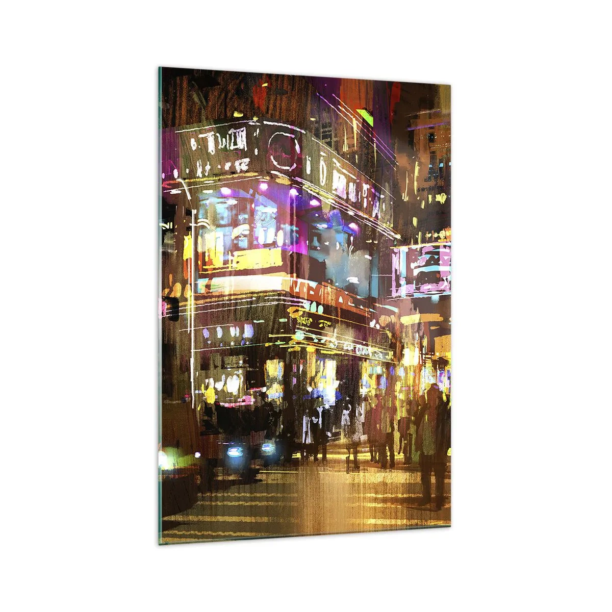 Impression sur verre - Image sur verre - Une ville animée la nuit sous la lumière des néons - 70x100cm - Dans une mer de lumière - Décoration murale moderne pour le salon et la chambre ARTTOR