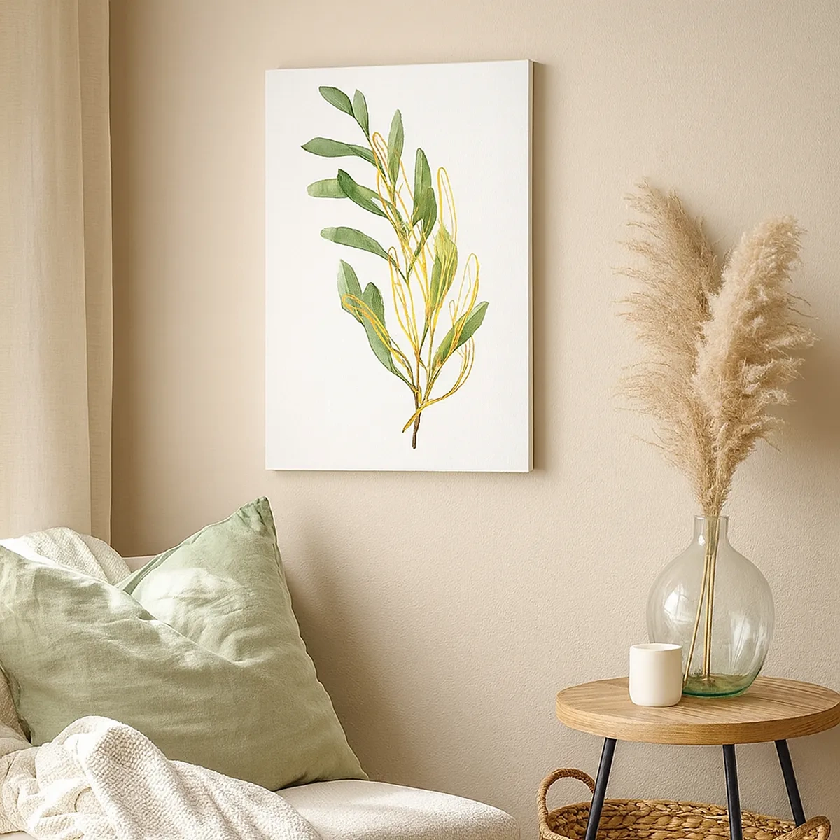Impression sur toile - Image sur toile - Branche verte avec des feuilles sur fond blanc - 50x70cm - Tout ce qui est bon - Décoration murale moderne pour le salon et la chambre ARTTOR