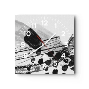 Horloge murale - Pendule murale - Abstraction organique noir et blanc - 40x40 cm