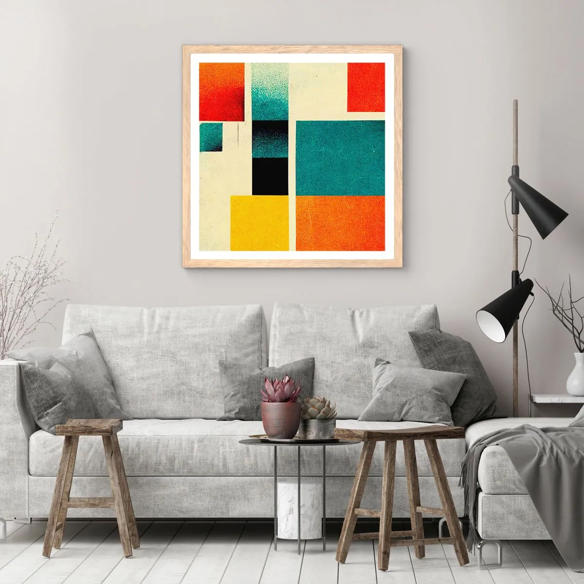 Affiche dans un chêne clair - Poster - Abstraction géométrique – bonne énergie - 60x60 cm