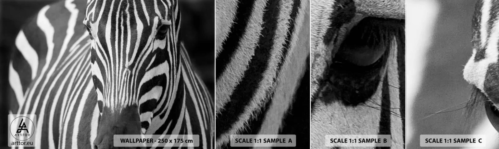 Échantillon de Papier Peint Autocollant Deluxe Sticker - Le monde est noir et blanc - Animaux, Côtes, Noir et blanc - 100x30 cm