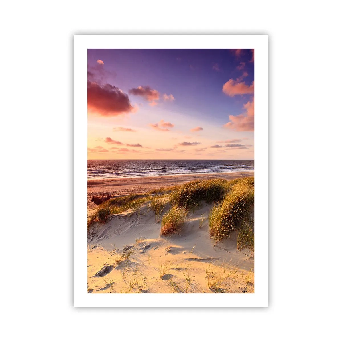 Affiche - Poster - Plage avec dunes et soleil couchant - 50x70cm - L'air sent déjà l'été - Décoration murale moderne pour le salon et la chambre ARTTOR
