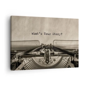 Impression sur toile - Image sur toile - Une machine à écrire avec les mots « Quelle est votre histoire ? » - 70x50cm - Réponds-moi - Décoration murale moderne pour le salon et la chambre ARTTOR