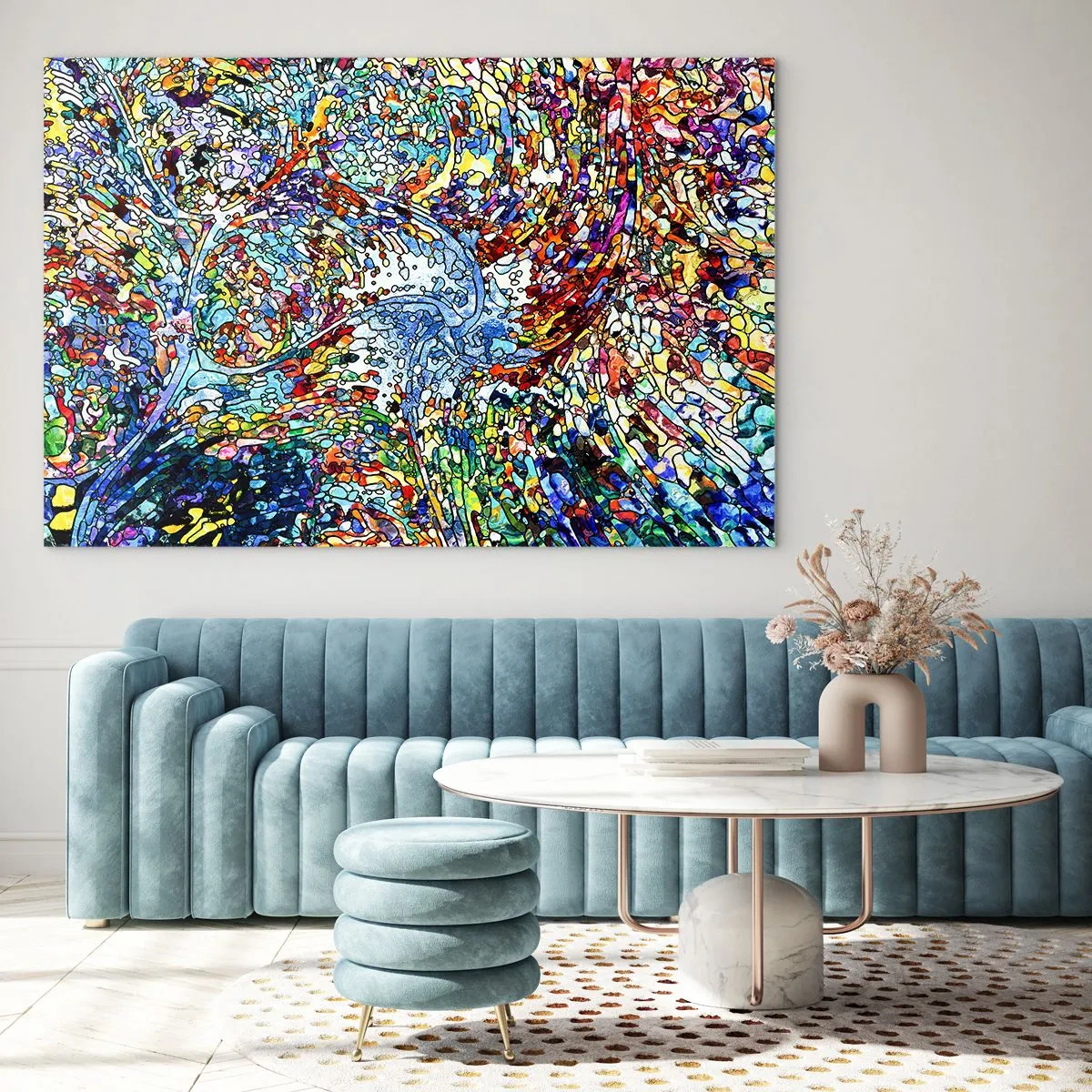 Impression sur verre - Image sur verre - Motifs abstraits colorés rappelant les vitraux - 70x50cm - Goutte de vitrail - Décoration murale moderne pour le salon et la chambre ARTTOR