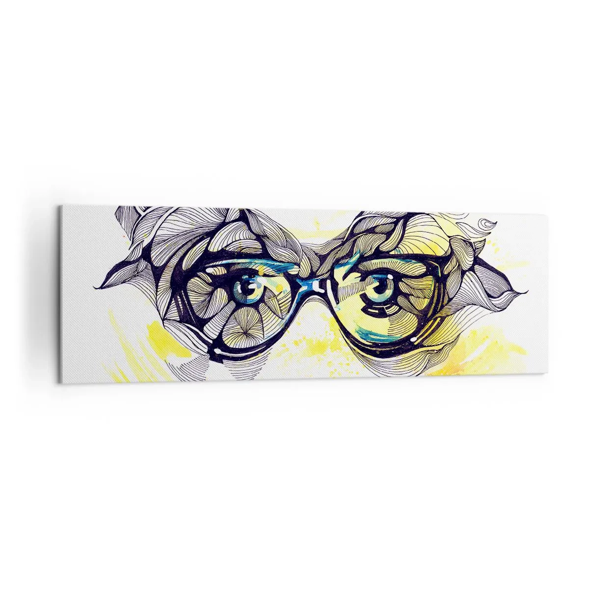 Impression sur toile - Image sur toile - Graphiques artistiques de lunettes aux yeux expressifs - 160x50cm - À travers des lunettes bleues - Décoration murale moderne pour le salon et la chambre ARTTOR