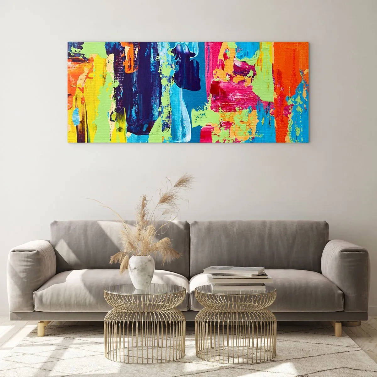 Impression sur verre - Image sur verre - Composition abstraite de couleurs sous une forme dynamique - 120x50cm - La vie est belle! - Décoration murale moderne pour le salon et la chambre ARTTOR