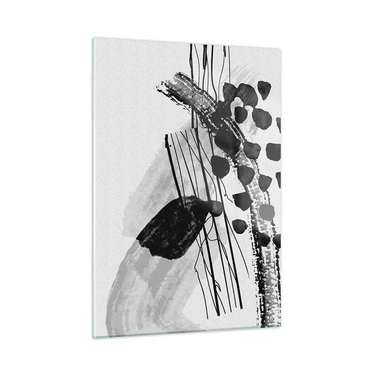 Impression sur verre - Image sur verre - Abstraction en noir et blanc avec des formes et des lignes organiques - 50x70cm - Abstraction organique noir et blanc - Décoration murale moderne pour le salon et la chambre ARTTOR