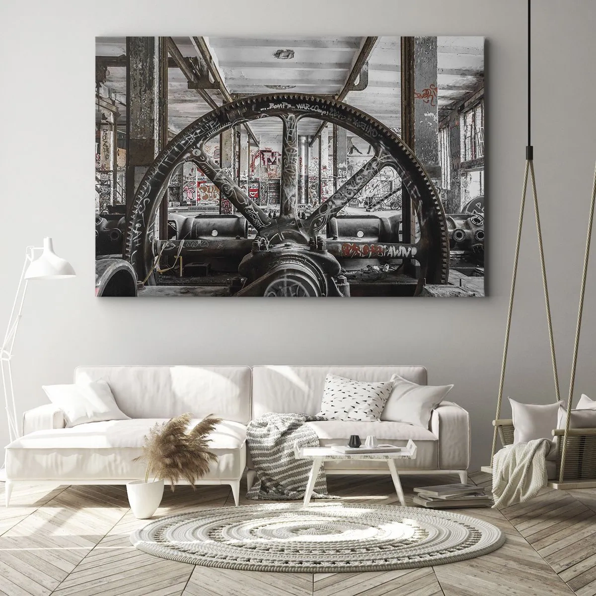 Impression sur toile - Image sur toile - Un vieux mécanisme dans un intérieur industriel abandonné - 70x50cm - Vie secrète d'une usine - Décoration murale moderne pour le salon et la chambre ARTTOR