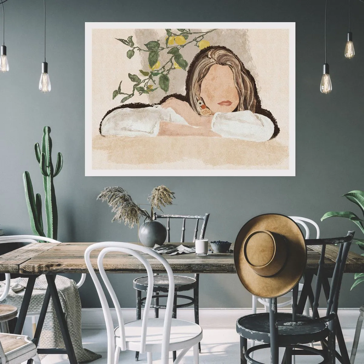 Affiche - Poster - La figure d'une femme sur fond de citronnier - 100x70cm - La beauté du sud - Décoration murale moderne pour le salon et la chambre ARTTOR