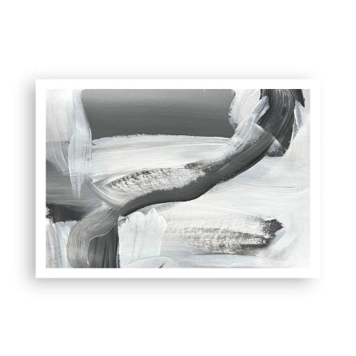 Affiche - Poster - Abstraction grise et blanche avec des lignes dynamiques - 100x70cm - Un geste décisif - Décoration murale moderne pour le salon et la chambre ARTTOR