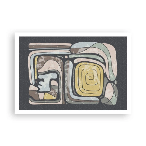Affiche - Poster - Motifs précolombiens aux couleurs pastel sur fond sombre - 100x70cm - L'abstraction dans l'esprit précolombien - Décoration murale moderne pour le salon et la chambre ARTTOR