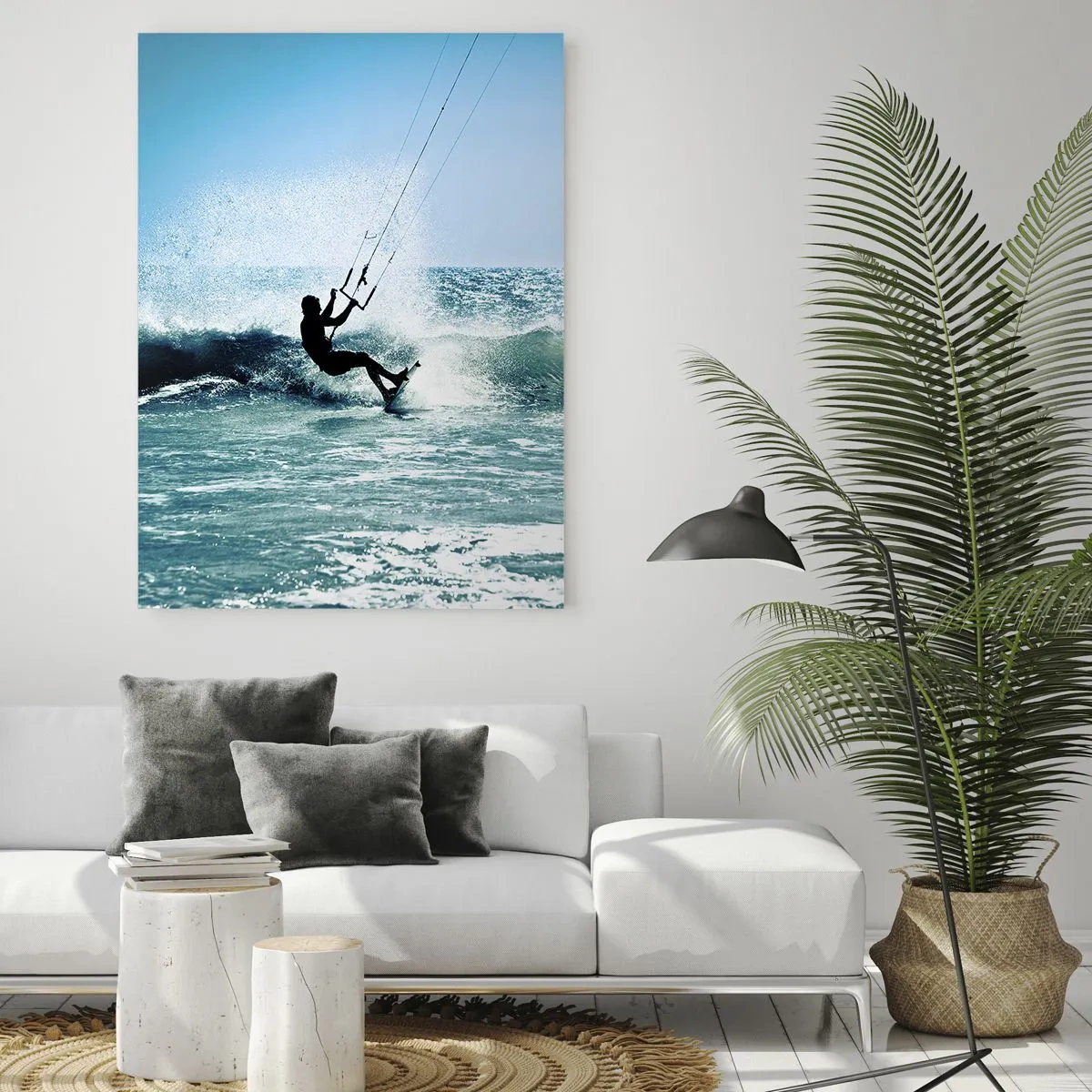 Impression sur verre - Image sur verre - Kitesurfeur sur une vague en plein soleil - 80x120cm - On se laisse emporter - Décoration murale moderne pour le salon et la chambre ARTTOR