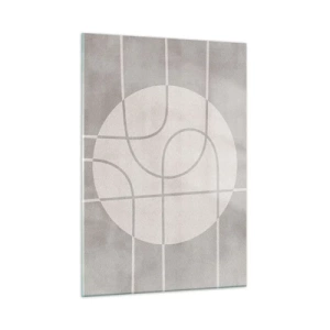 Impression sur verre - Image sur verre - Lignes et cercles beiges créant une composition géométrique - 50x70cm - Circulaire et tout droit - Décoration murale moderne pour le salon et la chambre ARTTOR