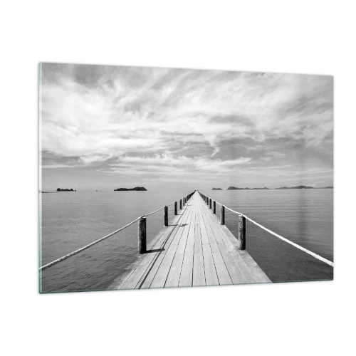 Impression sur verre - Image sur verre - Une jetée en bois menant au loin à travers une mer calme - 120x80cm - Et peut-être un voyage... - Décoration murale moderne pour le salon et la chambre ARTTOR