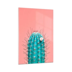 Impression sur verre - Image sur verre - Une interprétation artistique d'un cactus sur fond rose - 70x100cm - Juste regarde - Décoration murale moderne pour le salon et la chambre ARTTOR