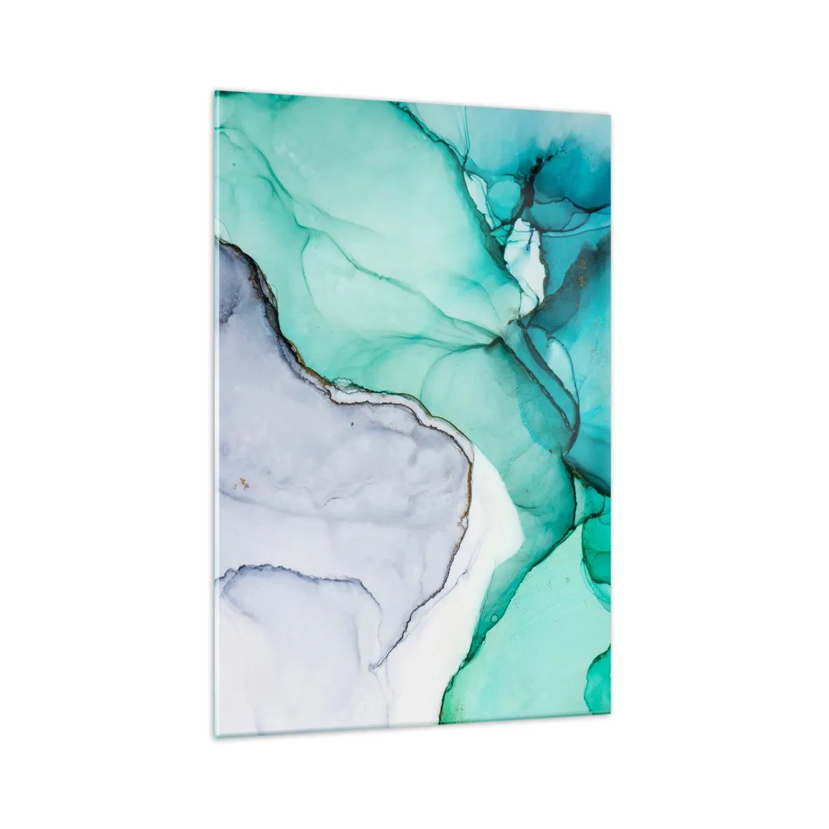 Impression sur verre - Image sur verre - Motif abstrait dans les tons turquoise et blanc - 70x100cm - Étude de turquoise - Décoration murale moderne pour le salon et la chambre ARTTOR