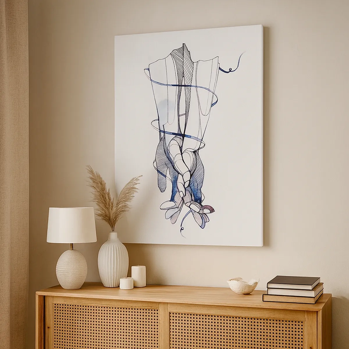 Impression sur toile - Image sur toile - Un dessin subtil d'une main avec une fleur délicate - 50x70cm - Étude du touché - Décoration murale moderne pour le salon et la chambre ARTTOR