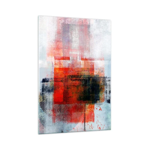 Impression sur verre - Image sur verre - Composition géométrique abstraite avec des accents rouges et oranges - 70x100cm - Composition embrasée - Décoration murale moderne pour le salon et la chambre ARTTOR