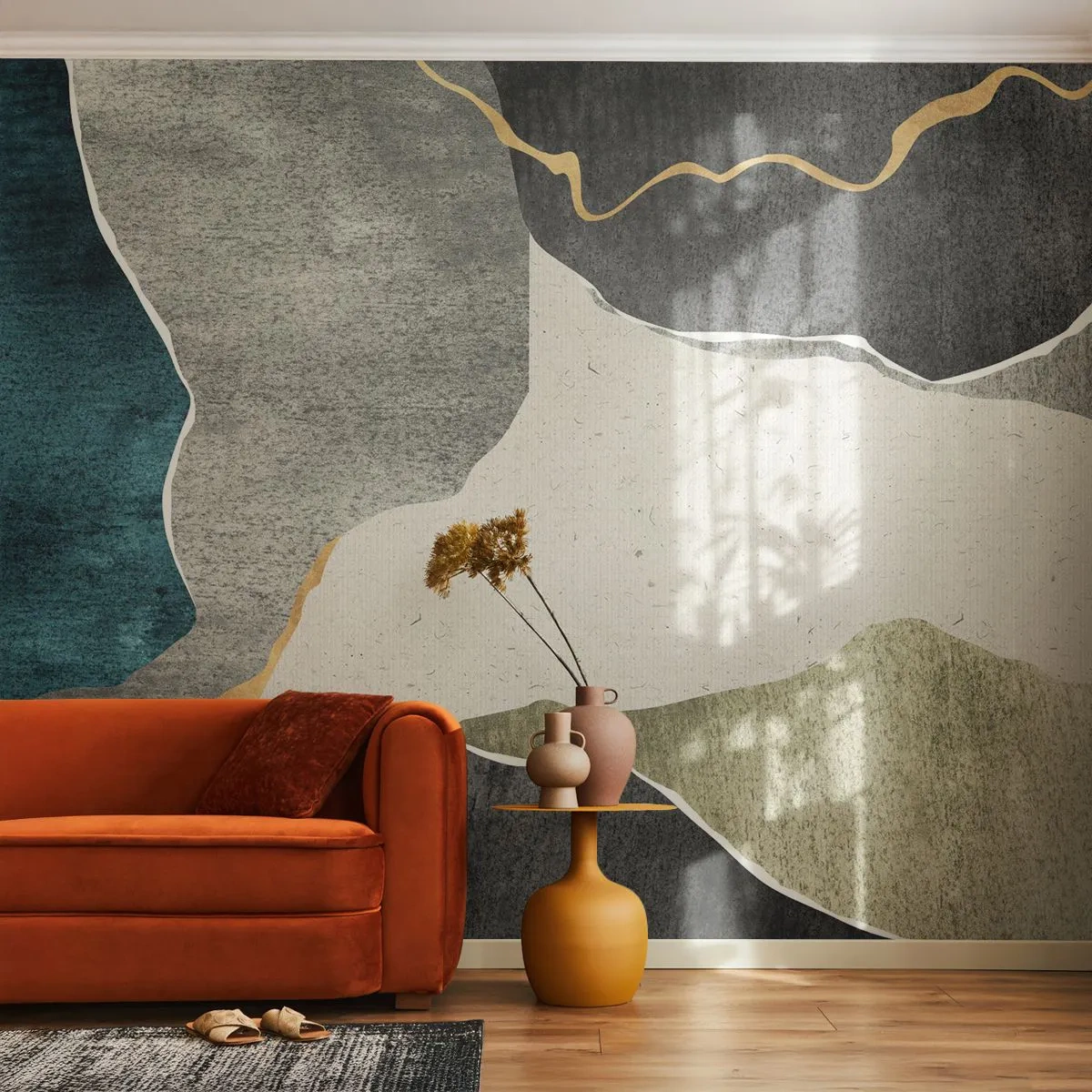 Papier Peint Autocollant Deluxe Sticker - Composition mosaïque avec un fil d'or - Abstractionnisme, Art Déco, Morceau - 350x256 cm