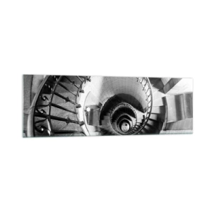 Impression sur verre - Image sur verre - Photographie en noir et blanc d'un escalier en colimaçon avec une perspective de haut en bas - 160x50cm - De plus en plus haut - Décoration murale moderne pour le salon et la chambre ARTTOR