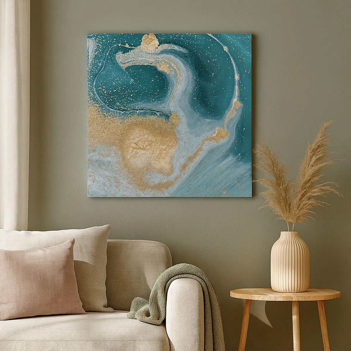 Impression sur toile - Image sur toile - Tourbillon d'or et de turquoise - 30x30 cm