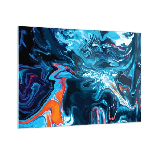 Impression sur verre - Image sur verre - Un motif abstrait dans des tons de bleu avec des accents de rouge et de blanc. - 100x70cm - Voyage au centre du ciel - Décoration murale moderne pour le salon et la chambre ARTTOR