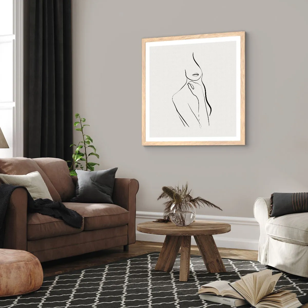 Affiche dans un chêne clair - Poster - Vague de mélancolie - 60x60 cm