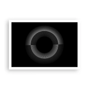 Affiche - Poster - Cercle graphique avec des rayons en noir et blanc - 100x70cm - Soleil noir - Décoration murale moderne pour le salon et la chambre ARTTOR