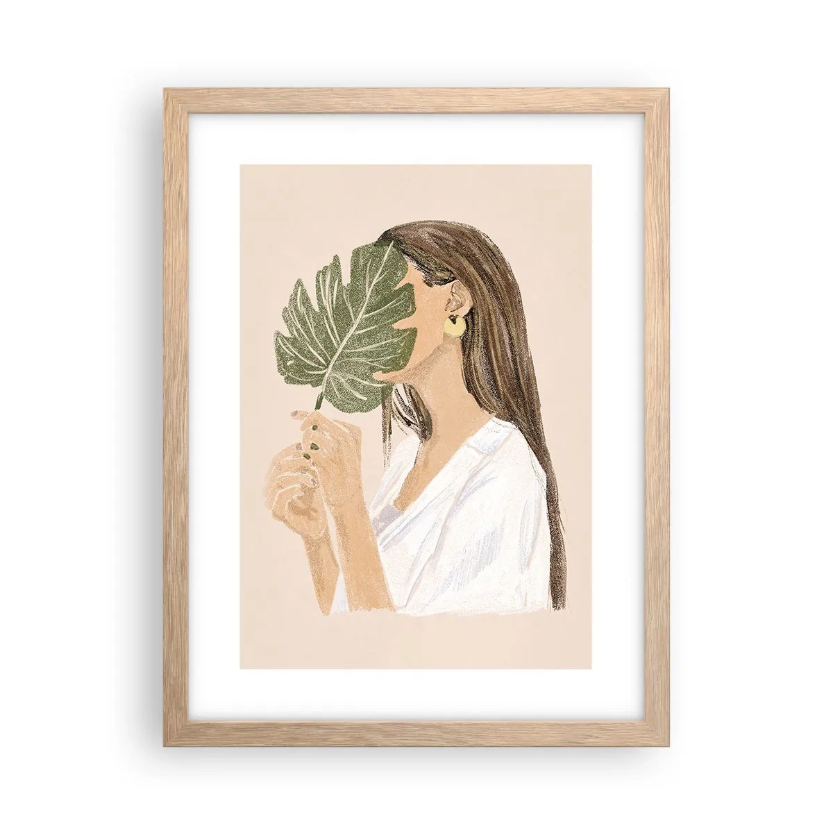 Affiche dans un chêne clair - Poster - Portrait mystérieux avec un éventail - 30x40 cm