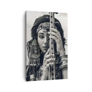 Impression sur toile - Image sur toile - Portrait d'une femme en bijoux ethniques tenant un instrument à la main - 80x120cm - Musique de l'Orient elle-même - Décoration murale moderne pour le salon et la chambre ARTTOR