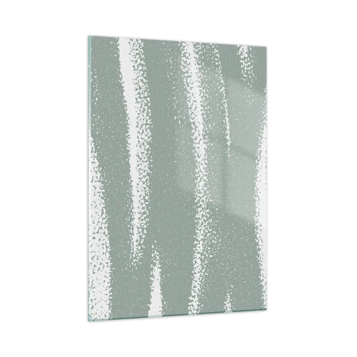 Impression sur verre - Image sur verre - Rayures blanches sur un fond vert frais - 50x70cm - Abstraction dans un climat hivernal - Décoration murale moderne pour le salon et la chambre ARTTOR