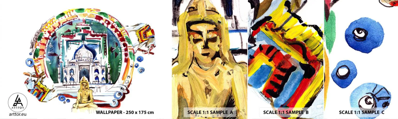 Échantillon De Papier Peint Standard Eco - Équilibre mondial hindou - Bouddha, Inde, bouddhisme - 100x30 cm