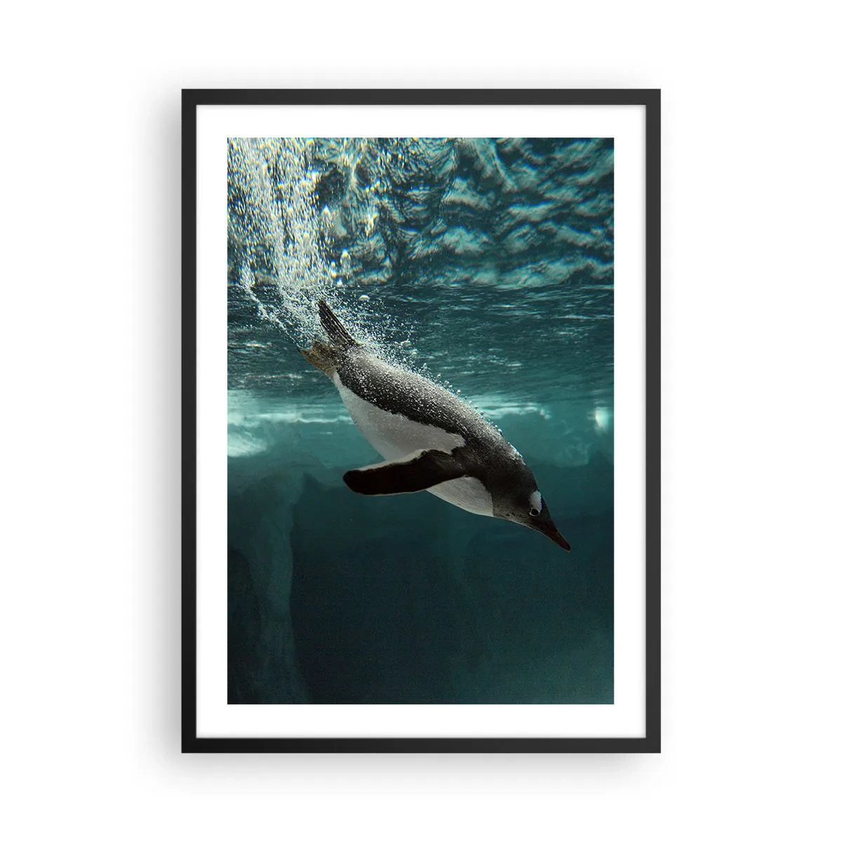 Affiche dans un cadre noir - Poster - Un pingouin nageant sous l'eau - 50x70cm - Bienvenue dans mon monde - Décoration murale moderne pour le salon et la chambre ARTTOR