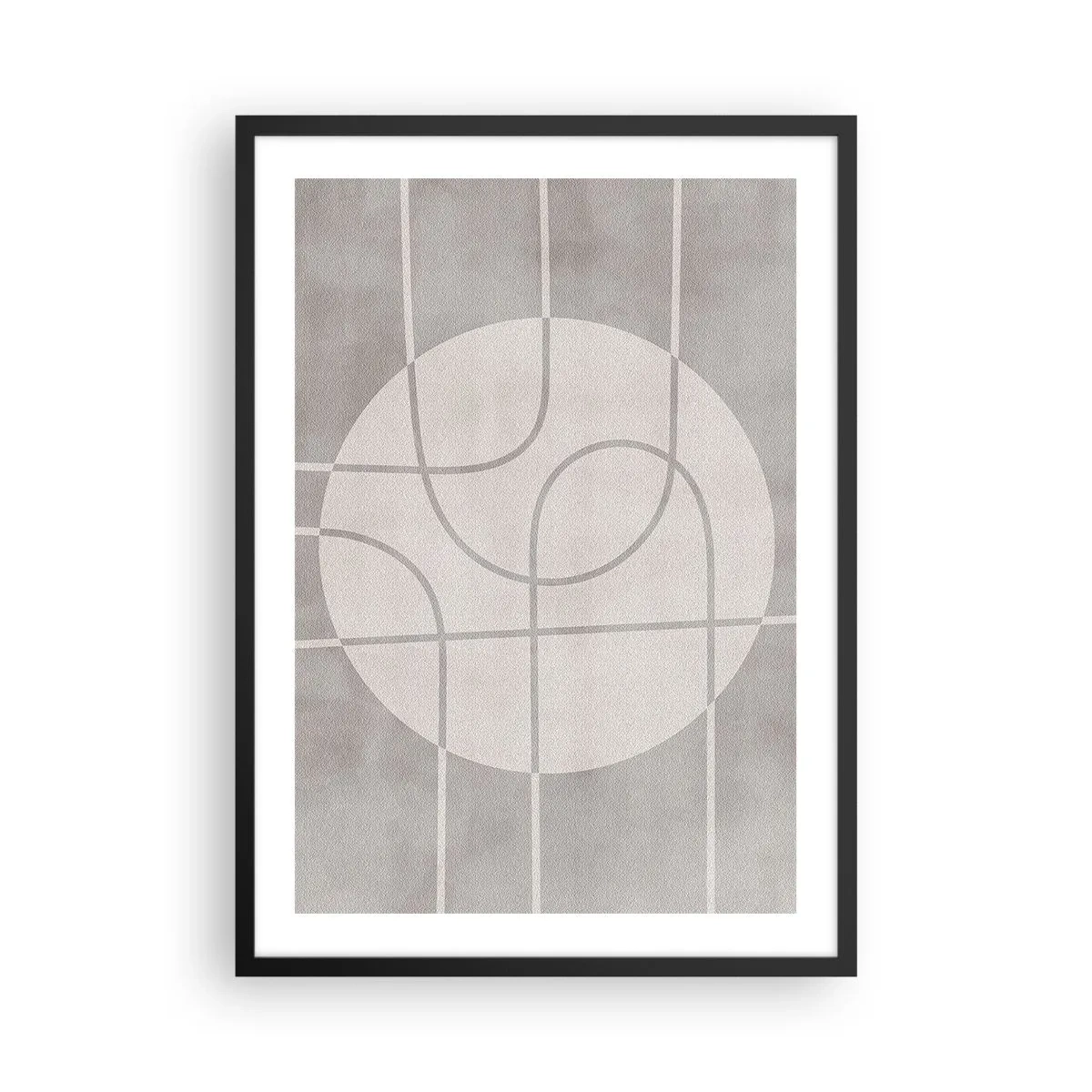 Affiche dans un cadre noir - Poster - Des lignes géométriques et un cercle dans des tons de gris - 50x70cm - Circulaire et tout droit - Décoration murale moderne pour le salon et la chambre ARTTOR
