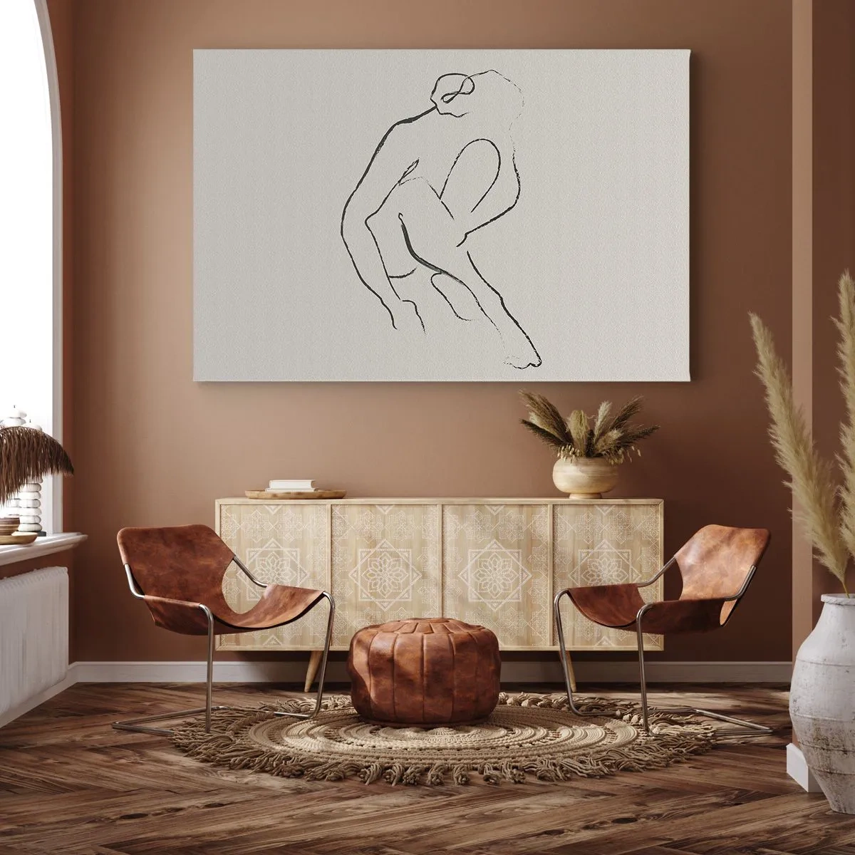 Impression sur toile - Image sur toile - Une silhouette minimaliste en noir sur fond clair - 120x80cm - Croquis intime - Décoration murale moderne pour le salon et la chambre ARTTOR
