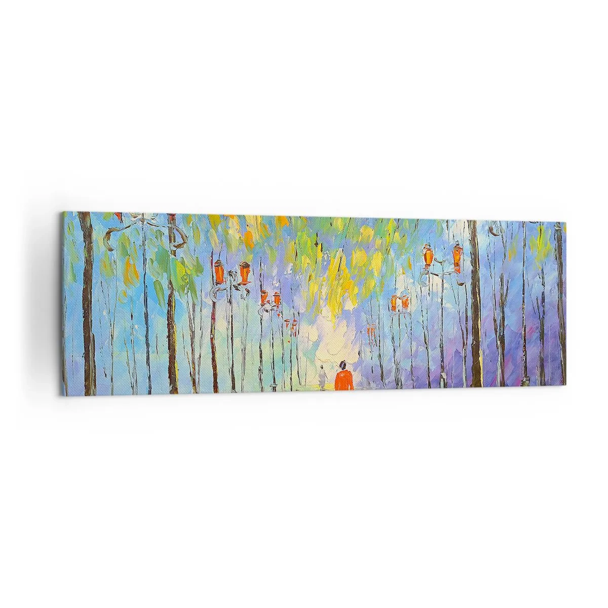 Impression sur toile - Image sur toile - Une promenade pittoresque parmi les lanternes par une nuit pluvieuse - 160x50cm - Chant nocturne de la pluie - Décoration murale moderne pour le salon et la chambre ARTTOR