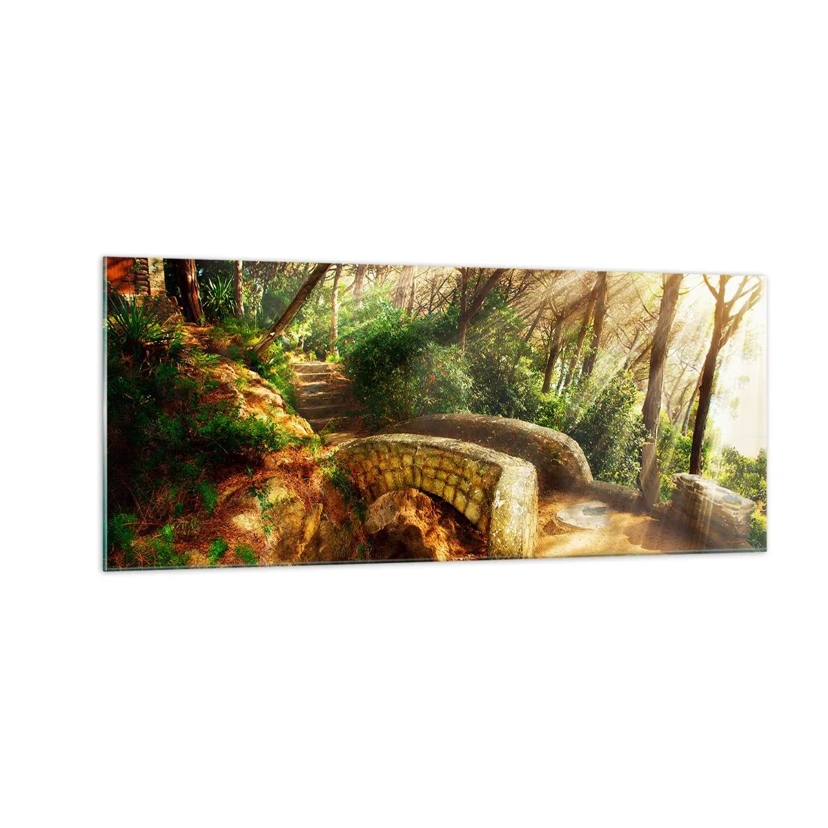 Impression sur verre - Image sur verre - Directement du pont dans une forêt de conte de fées - 100x40 cm