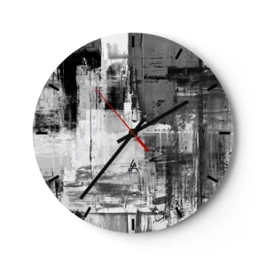 Horloge murale - Pendule murale - Abstraction en noir et blanc avec texture de coup de pinceau - 30x30cm - Le gris est beau - Décoration murale moderne pour le salon, la cuisine et la chambre ARTTOR